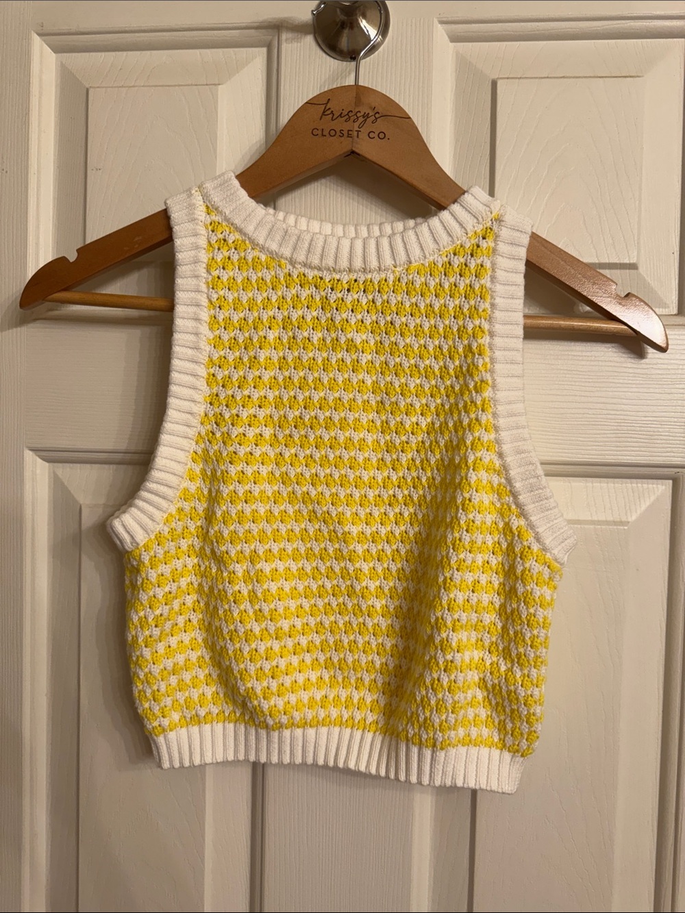 Yellow & White Knit Cropped Tank Top